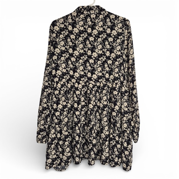 Zara Womens Size M Black Floral Tiered Babydoll Mini Dress Long Sleeve Collared - Picture 5 of 9